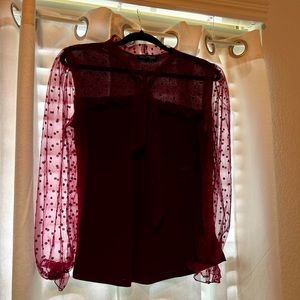 Maroon blouse, Large, see through sleeves